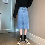High Waist A Line Denim Skirt for Women Versatile Design with Frayed Hem Casual Summer Wear