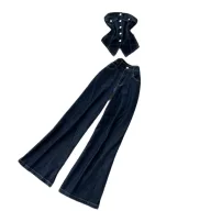 Womens Summer Casual Two Piece Denim Set Slim Fit High Waist Short Sleeve Available in Blue and Black Wholesale