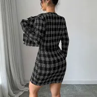 Black and White Plaid Two Piece Set Slim Fit Waist Design Chic Casual Style