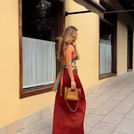 Sleeveless Halter Neck Two Piece Set Summer Vacation Style Lightweight Red Fabric