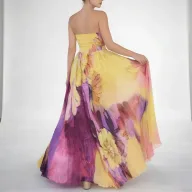 Elegant Floral Print Strapless Dress for Women Summer Collection Available in Purple Wholesale Sizes S to 3XL