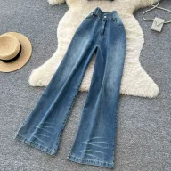 Vintage Denim Two Piece Set for Women Casual High Waist Wide Leg Pants and Sleeveless Top Summer Wear Wholesale