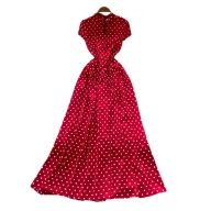 Retro Red Short Sleeve Polka Dot Dress for Women High Waist A Line Summer Casual Wear Wholesale customizable
