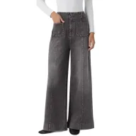 High Waisted Pocketed Patchwork Button Zipper Wide Leg Jeans Womens Fashion Fall Winter Collection Wholesale Available