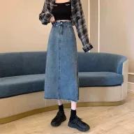 High Waisted A Line Denim Skirt Vintage Style Irregular Split Mid Length Spring Summer Fashion Wholesale Availab