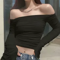 Layered Mesh Off Shoulder Blouse Ruffled Long Sleeves Elegant Fall Winter Style