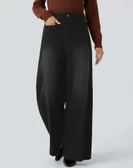 High Waisted Pocketed Patchwork Button Zipper Wide Leg Jeans Womens Fashion Fall Winter Collection Wholesale Available