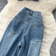 Vintage Denim Two Piece Set for Women Casual High Waist Wide Leg Pants and Sleeveless Top Summer Wear Wholesale