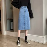 High Waist A Line Denim Skirt for Women Versatile Design with Frayed Hem Casual Summer Wear