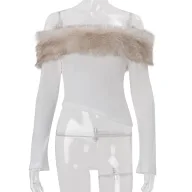 Womens Winter Top Sexy Off Shoulder Design Irregular Long Sleeve with Fur Collar Slim Fit Perfect for Casual or