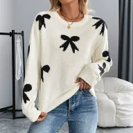 Womens Sweater Sweet Floral Pattern Round Neck Long Sleeve Autumn Winter custom packaging