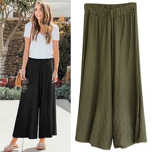 Plus Size Loose Fit Wide Leg Pants Lightweight Cotton Linen Blend Casual Summer Wear