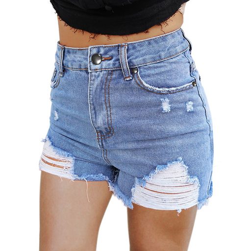 High Waist Ripped Denim Shorts for Women Loose Fit Blue Summer Hot Pants Casual Wear
