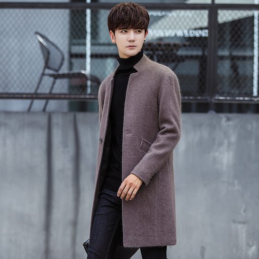 Mens Wool Overcoat Slim Fit Mid Length Stand Collar Casual Jacket Autumn Winter Collection