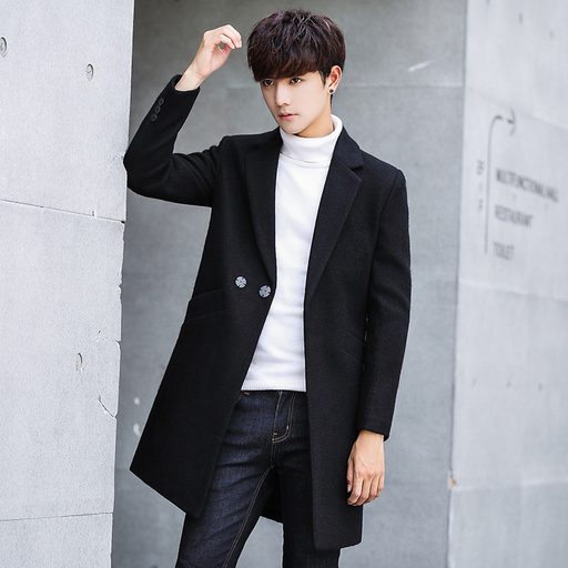 Mens Wool Blend Overcoat Slim Fit Mid Length Jacket Casual Style for Autumn Winter