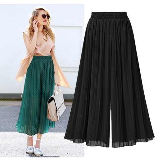 Wide Leg Chiffon Pants for Women Comfortable Loose Fit with Elastic Waist Summer Casual Wear