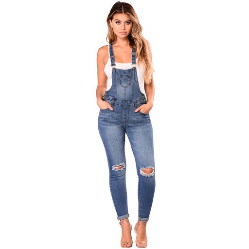 High Waist Denim Jumpsuit for Women Vintage Style with Ripped Details Autumn Winter Fashion