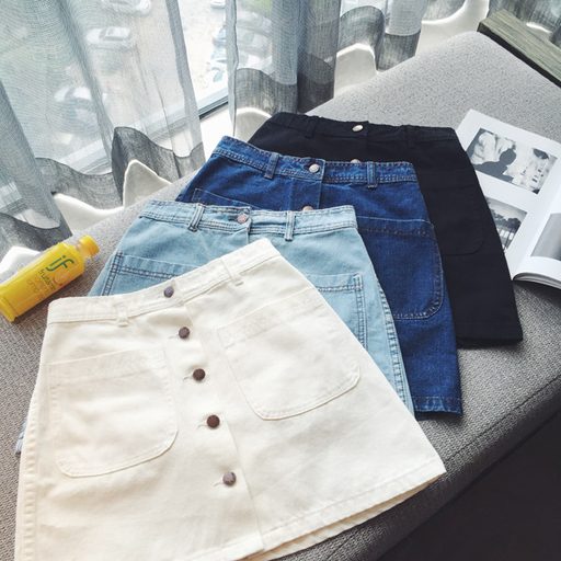 High Waist A Line Denim Skirt for Women Slim Fit with Dual Pockets Casual Summer Style