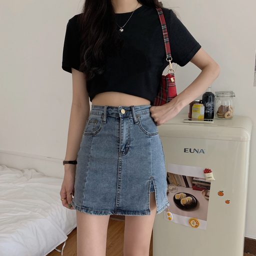 High Waist Denim Skirt Elastic Fit A Line Design Summer Casual Wear private label