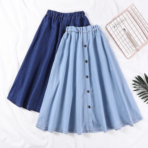 High Waist Denim Skirt for Women A Line Silhouette Elastic Waist Mid Length Casual Style Available in Multiple Sizes