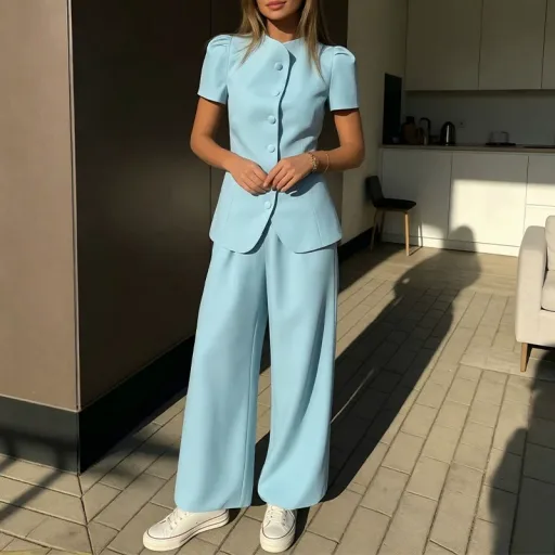 Casual Womens Two Piece Set Solid Color Top And Long Pants Summer Wear Available In Multiple Sizes And Colors