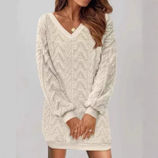 Womens Casual Solid Color V Neck Long Sleeve Top Autumn Winter Collection Versatile Everyday Wear Wholesale Available