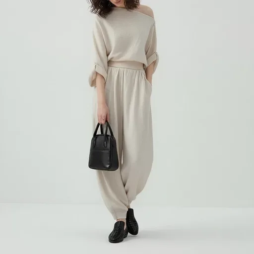 Womens Casual Summer Outfit Set Loose Fit One Shoulder Top And Pants Solid Color Available In Multiple Sizes Wholesale