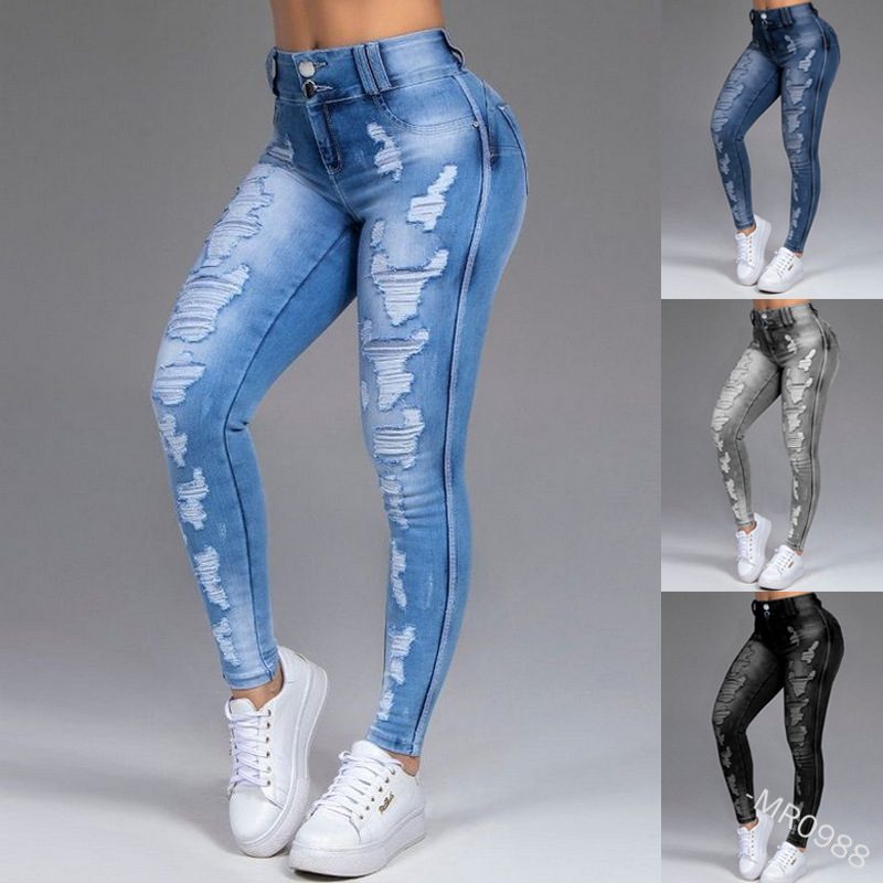 Womens Ripped Skinny Jeans Stretch Fabric Slim Fit Casual Wear Available in Multiple Sizes custom packaging