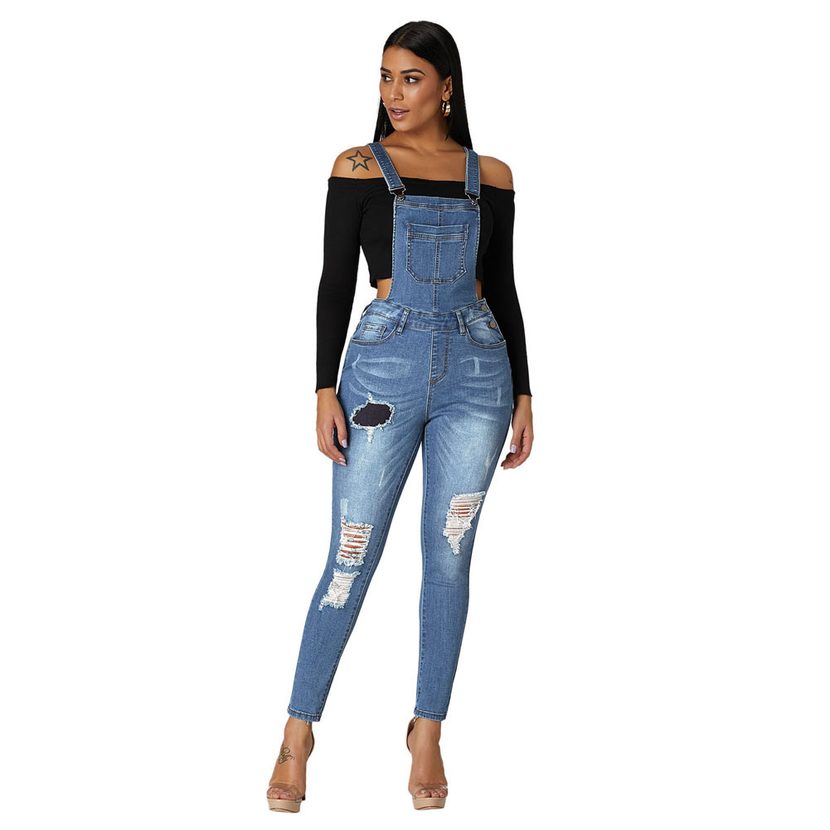Fashionable Womens Denim Overalls with Ripped Design Slim Fit Casual Style Available in Multiple Sizes Wholesale