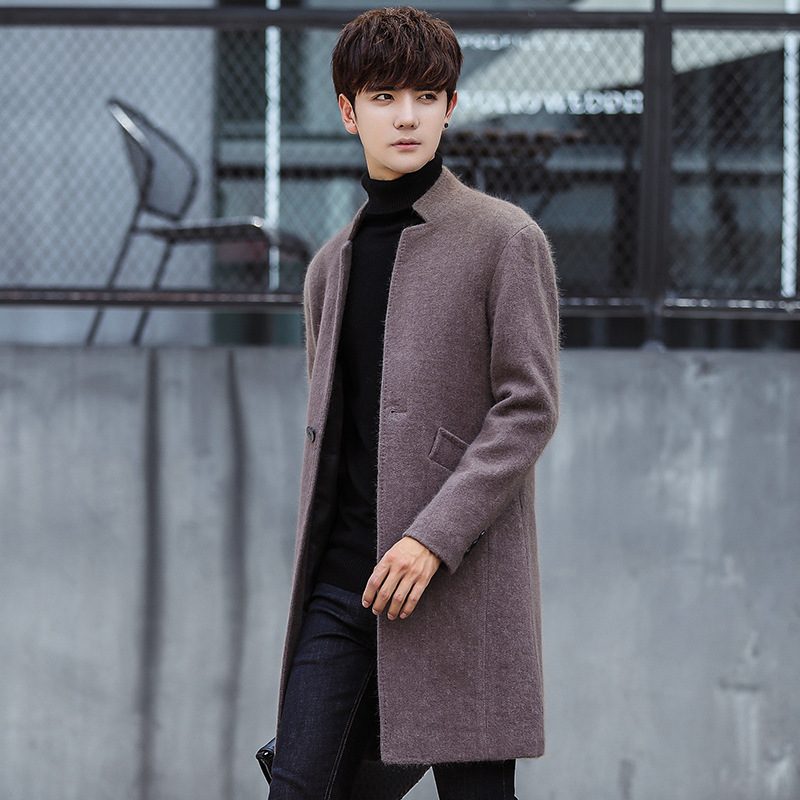 Mens Wool Overcoat Slim Fit Mid Length Stand Collar Casual Jacket Autumn Winter Collection