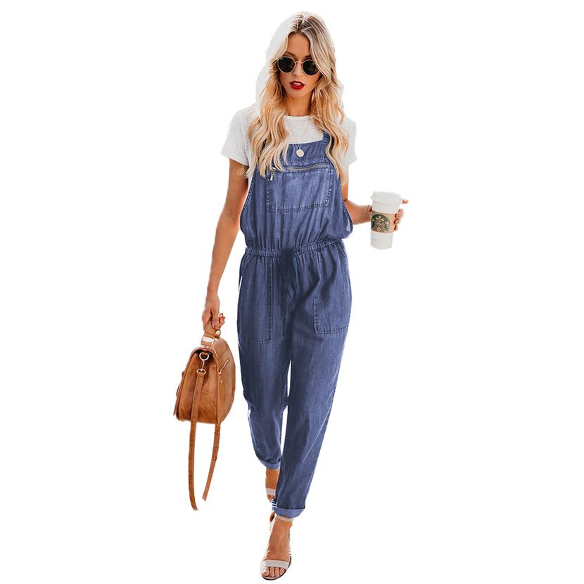 Plus Size Womens Denim Overalls Loose Fit Adjustable Waist Spring Summer Casual Wear