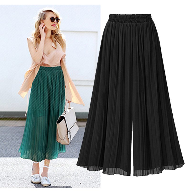 Wide Leg Chiffon Pants for Women Comfortable Loose Fit with Elastic Waist Summer Casual Wear
