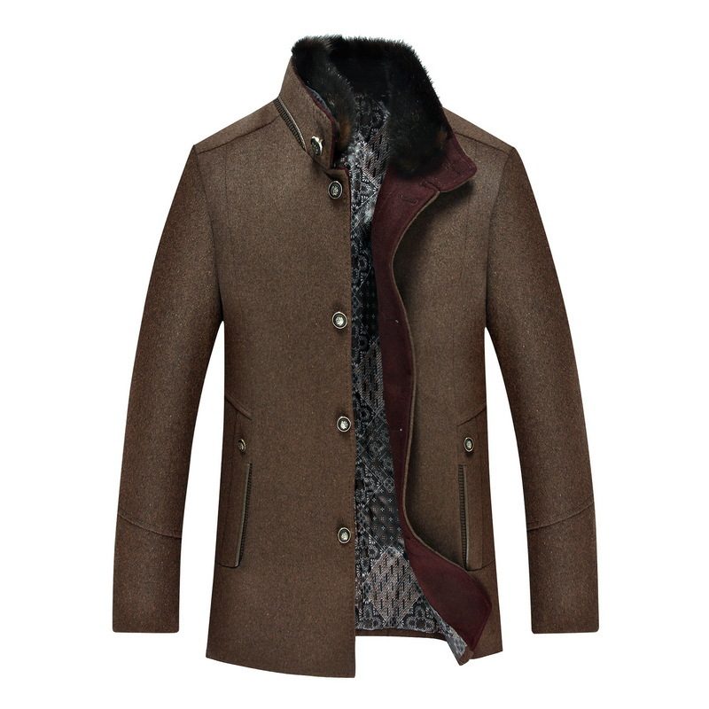Mens Wool Blend Overcoat Warm Lined with Fur Collar Casual Business Style custom packaging