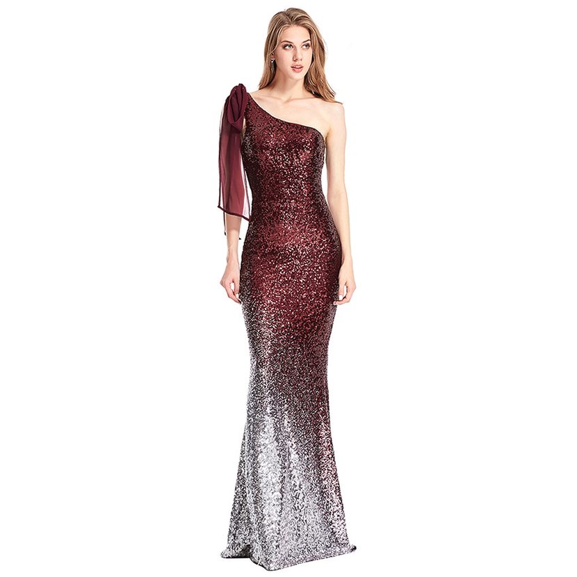 Evening Dress for Women One Shoulder Sequin Long Gown Summer Party or Ball