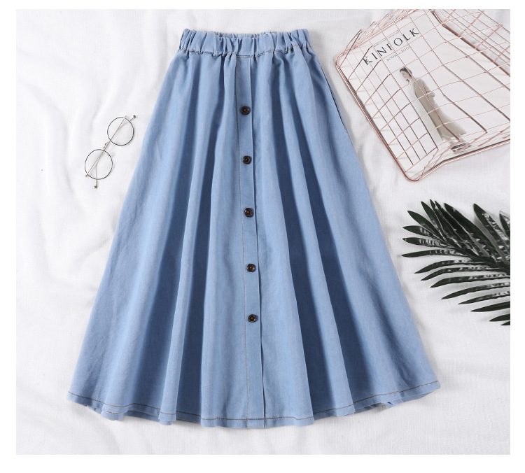 High Waist Denim Skirt for Women A Line Silhouette Elastic Waist Mid Length Casual Style Available in Multiple Sizes