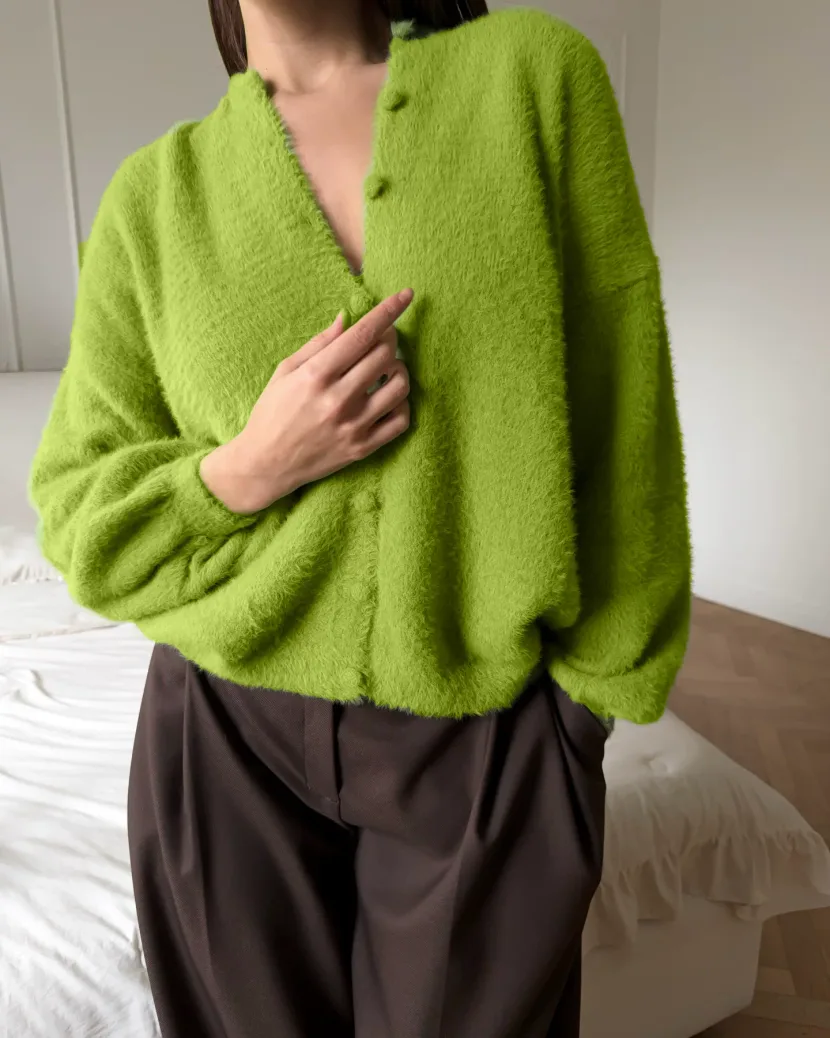 Loose Fit Round Neck Knitted Cardigan for Women Soft Faux Fur Fabric Available in Multiple Colors Wholesale Supply