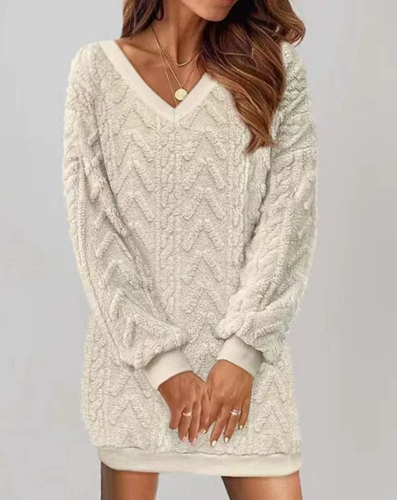 Womens Casual Solid Color V Neck Long Sleeve Top Autumn Winter Collection Versatile Everyday Wear Wholesale Available